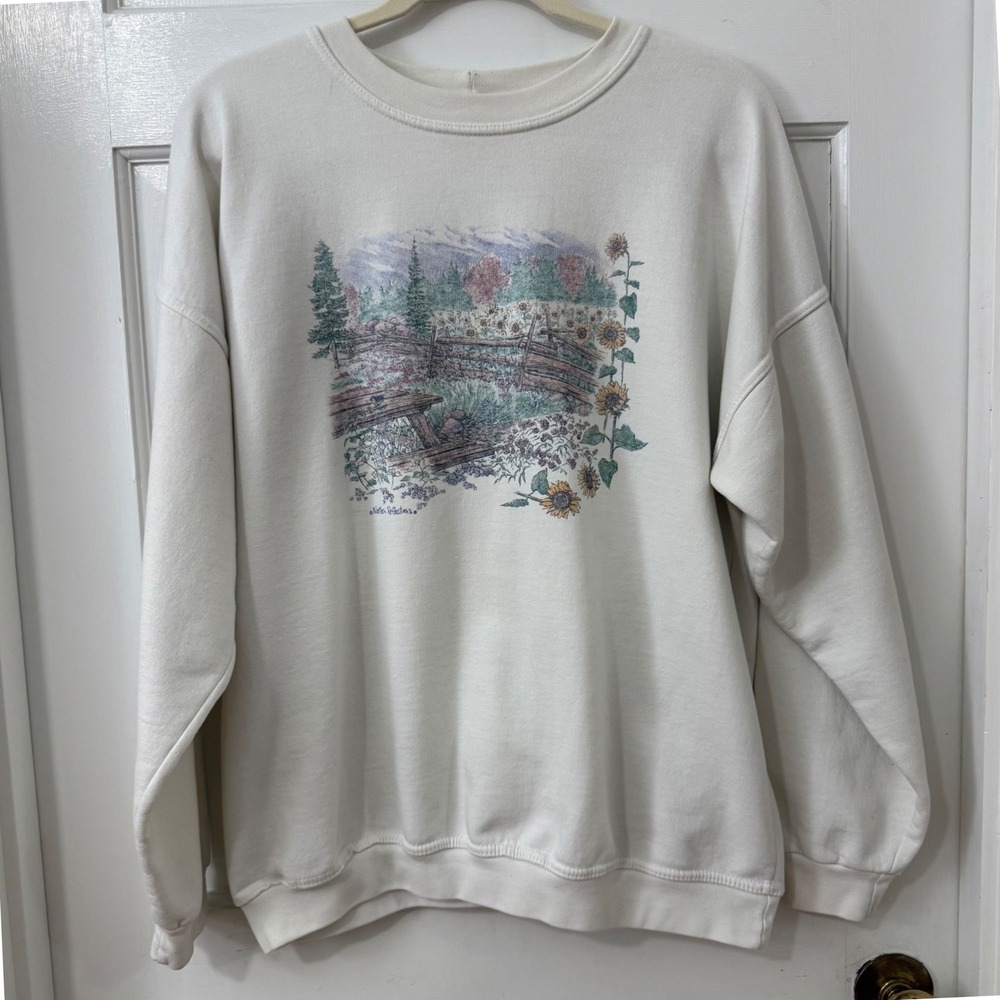 VTG Northern Reflections Sunflower Garden Sweatshirt Sz L Nature Cottagecore 90s